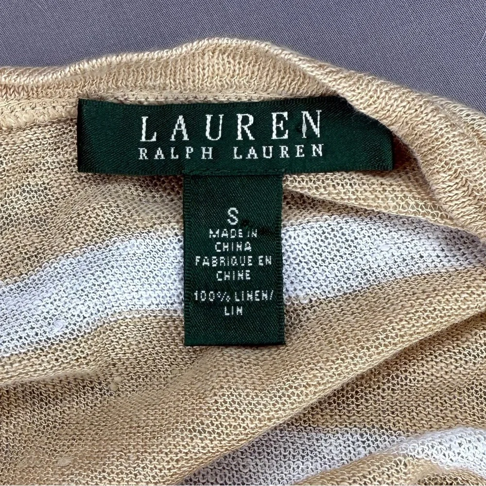 Lauren Ralph Lauren Striped Long Sleeve Top 100% Linen - Picture 9 of 9